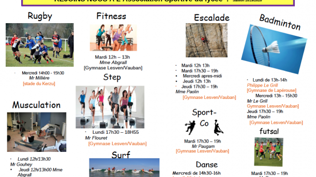Adhérez à l'association sportive du lycée !