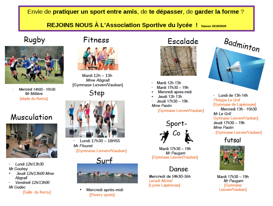 Adhérez à l'association sportive du lycée !