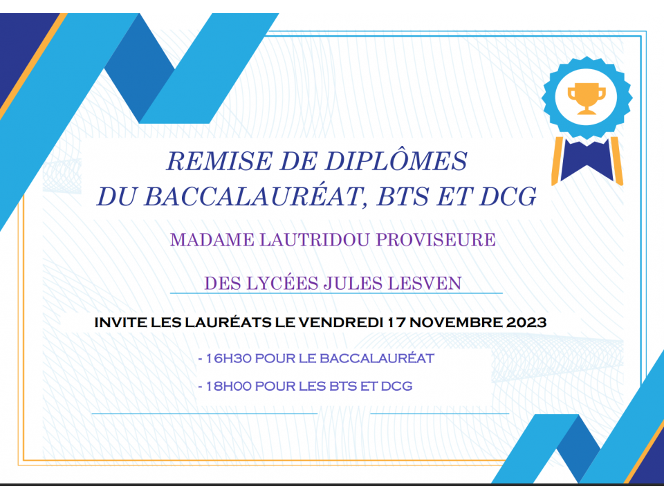 Remise de diplômes au Lycée Jules Lesven : Invitation