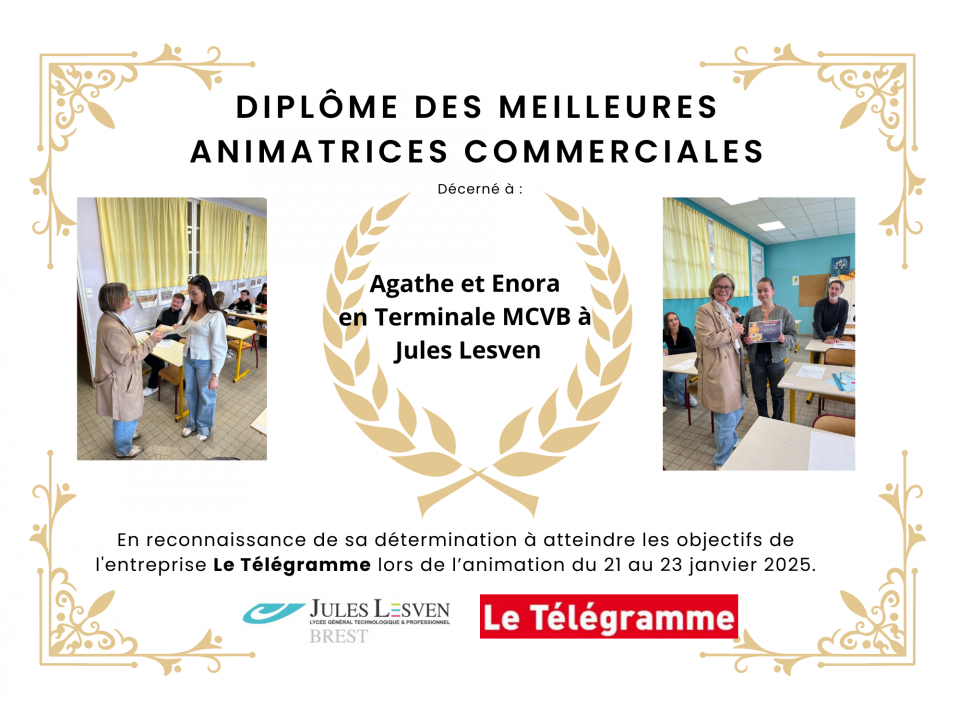 2 élèves de  TMCVB récompensées par Le Télégramme